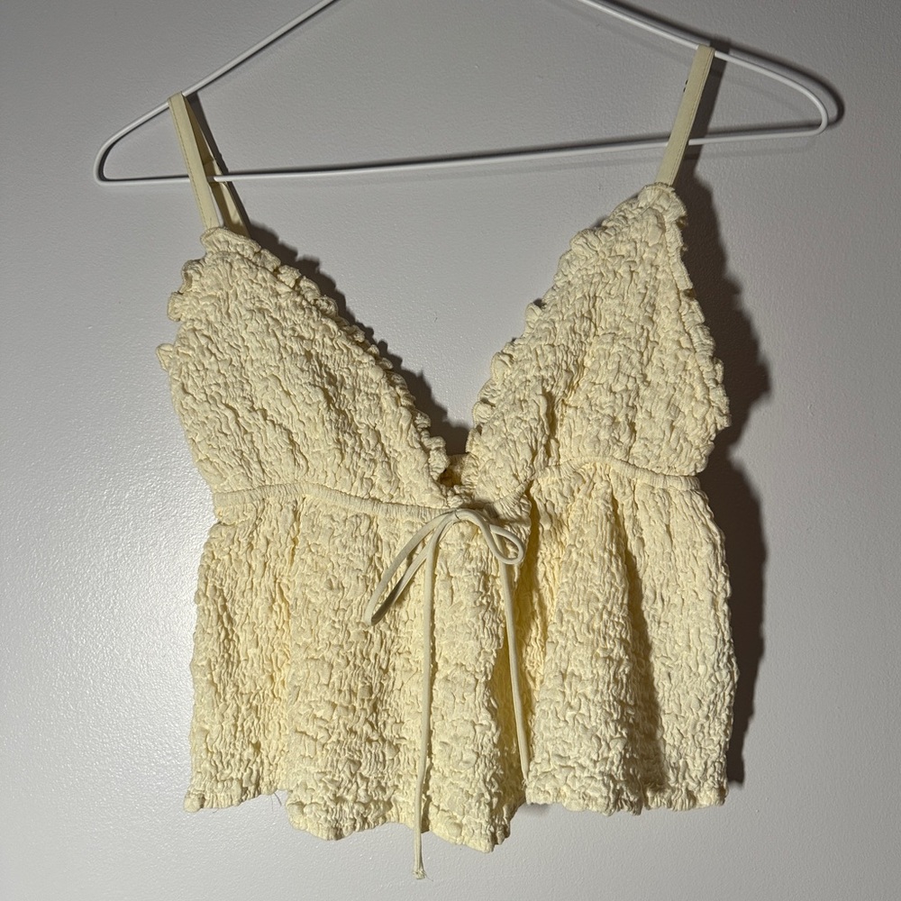 Princess Polly Cream Textured Crop Top